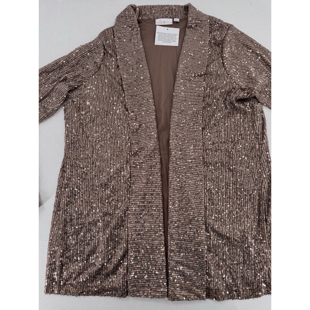 Belle By Kim Gravel Sequin Cardigan Sz XL Duster Party Festive Glam Beige Artsy - Picture 2 of 14